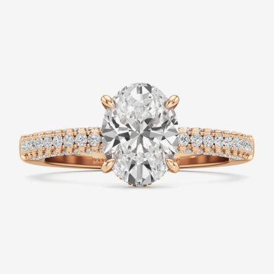 (F / Si2) Womens 2 CT. Lab Grown White Diamond 10K White Gold Oval Side Stone Engagement Ring