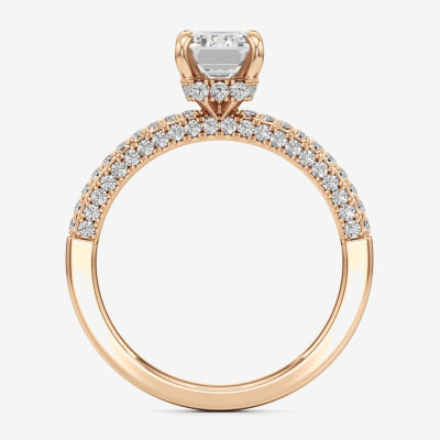 (F / Si2) Womens 2 CT. T.W. Lab Grown White Diamond 10K Rose Gold Side Stone Engagement Ring