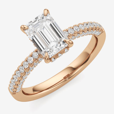 (F / Si2) Womens 2 CT. T.W. Lab Grown White Diamond 10K Rose Gold Side Stone Engagement Ring