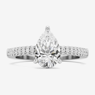 (F / Si2) Womens 2 CT. T.W. Lab Grown White Diamond 10K White Gold Pear Side Stone Engagement Ring