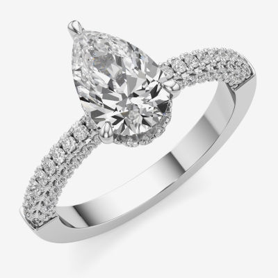 (F / Si2) Womens 2 CT. T.W. Lab Grown White Diamond 10K Gold Pear Side Stone Engagement Ring