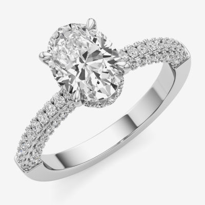 F / Si2) Womens 2 CT. T.W. Lab Grown White Diamond 10K Gold Oval Side Stone Engagement Ring