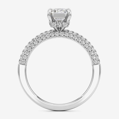 (F / Si2) Womens 2 CT. T.W. Lab Grown White Diamond 10K White Gold Side Stone Engagement Ring