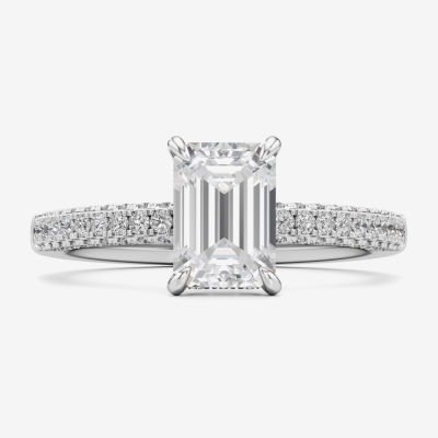 (F / Si2) Womens 2 CT. Lab Grown White Diamond 10K White Gold Side Stone Engagement Ring