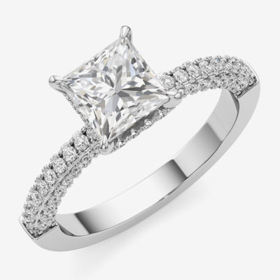 (F / Si2) Womens 2 CT. T.W. Lab Grown White Diamond 10K White Gold Side Stone Engagement Ring