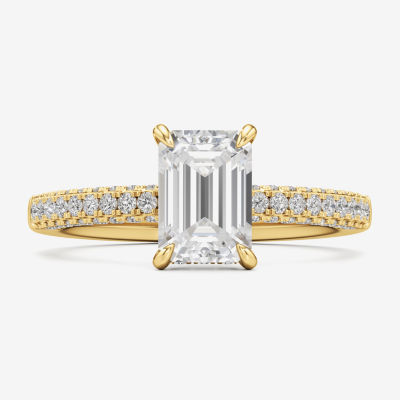 (F / Si2) Womens 2 CT. T.W. Lab Grown White Diamond 10K White Gold Side Stone Engagement Ring