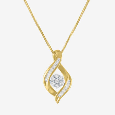 Diamond Blossom Womens 1/5 CT. T.W. Natural White Diamond 14K Gold Over Silver Flower Pendant Necklace