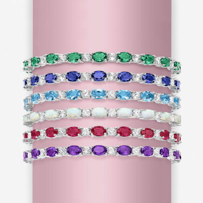 Gemstone Sterling Silver Oval 7.5 Inch Tennis Bracelet