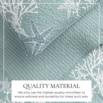 Linery Coral Starfish Reversible Quilt Set