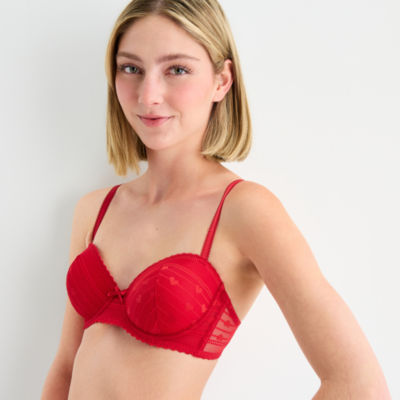 Arizona Body Holiday Heart Lace Balconette Bra, Color: Scarlet