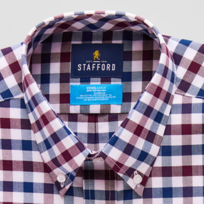 Stafford Coolmax All Season Oxford Mens Regular Fit Stretch Fabric Wrinkle Free Long Sleeve Dress Shirt