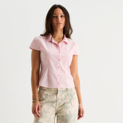 Forever 21 Womens Short Sleeve Juniors Tie Waist Shirt