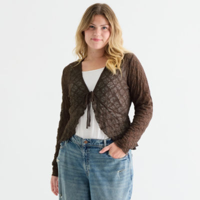 Forever 21 Womens Juniors Plus Split Tie Neck Long Sleeve Wrap