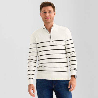 St. John's Bay Fine Gauge Mens Mock Neck Long Sleeve Striped Quarter-Zip Pullover Sweater