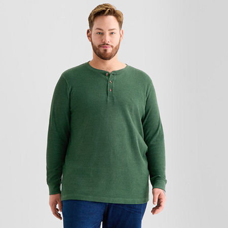 St. John's Bay Waffle Mens Henley Neck Long Sleeve Classic Fit Big And Tall Thermal Top In Green