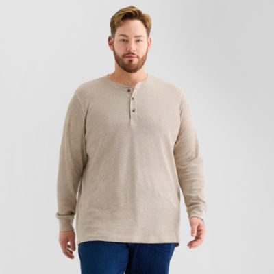 St. John's Bay Waffle Mens Henley Neck Long Sleeve Classic Fit Big and Tall Thermal Top