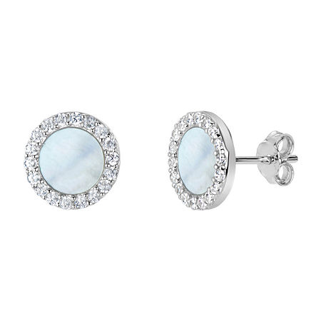White Mother Of Pearl Sterling Silver 9mm Round Stud Earrings, One Size