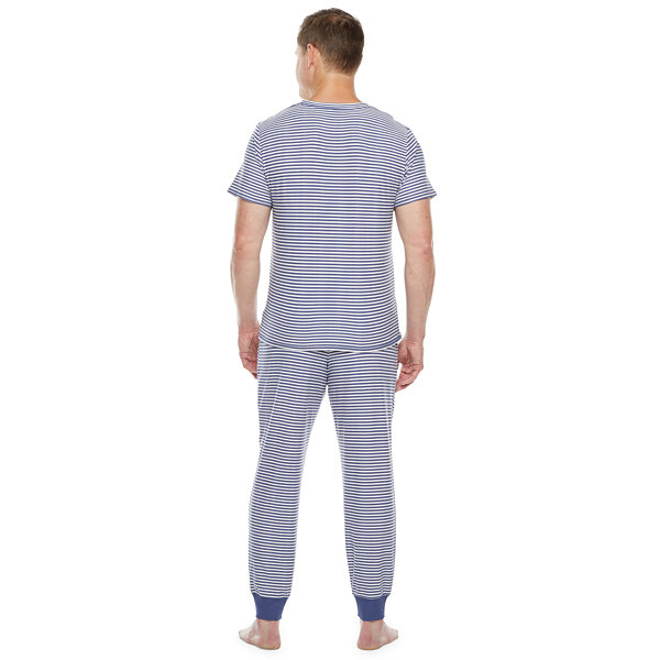 Jaclyn Magazine Stripe Family Sleep Mens Crew Neck Short Sleeve 2-pc. Pant Pajama Set