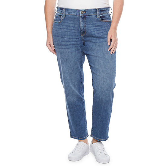 St. John's Bay - Plus Womens Mid Rise Straight Leg Relaxed Fit Jean