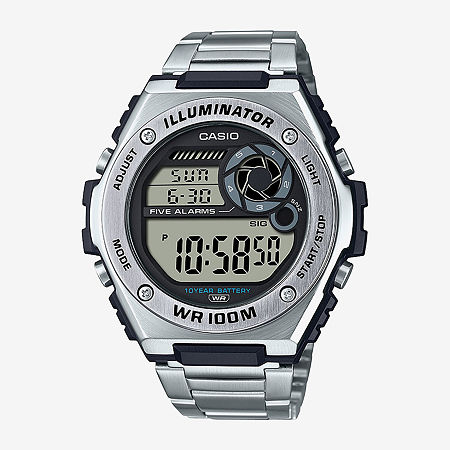 Casio Mens Silver Tone Stainless Steel Bracelet Watch Mwd100hd-1av, One Size