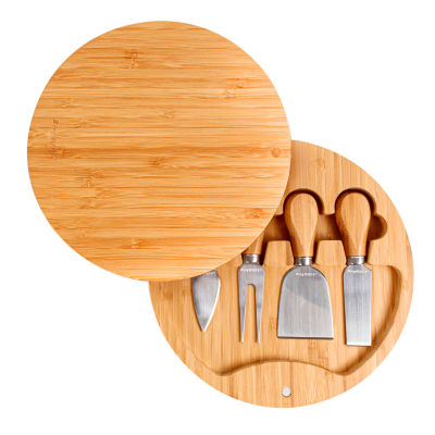 BergHOFF Bamboo Round Covered Cheese Board and Tool Set