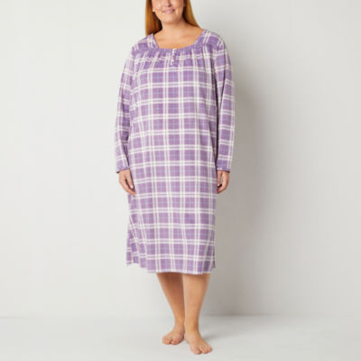 Adonna Womens Plus Fleece Long Sleeve Square Neck Nightgown