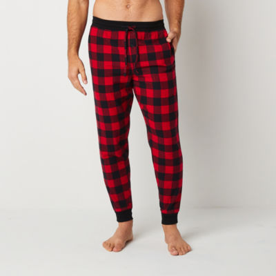 St. John's Bay Microfleece Mens Jogger Pajama Pants Burgundy Plaid