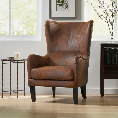 Lorenzo Upholstered Wingback Chair, Color: Brown Dark Brown - JCPenney