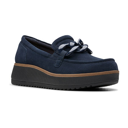 Clarks Zylah May Womens Moc Closed Toe Loafers, 7 Wide, Blue