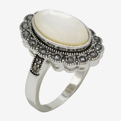 Sparkle Allure Antique Mother Of Pearl Pure Silver Over Brass Oval Cocktail Ring