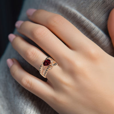 LIMITED QUANTITIES! Le Vian Grand Sample Sale™ Raspberry Rhodolite® and Chocolate & Vanilla Diamonds™ Ring 14K Strawberry Gold®