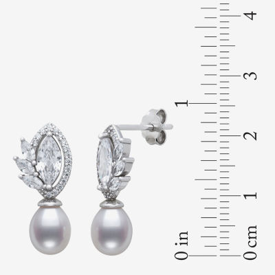 Womens White Cultured Freshwater Pearl Sterling Silver Marquise Drop Earrings