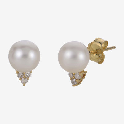 1/10 CT. T.W. Round White Pearl 14K Gold Stud Earrings