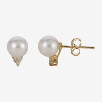 1/10 CT. T.W. Round White Pearl 14K Gold Stud Earrings