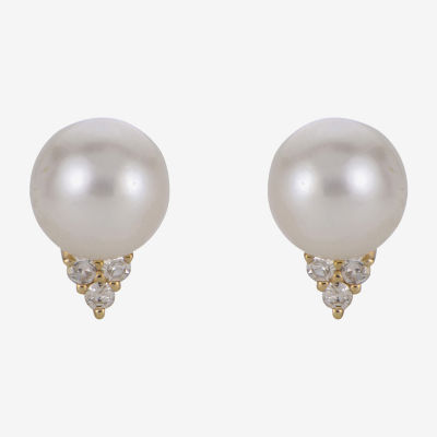 1/10 CT. T.W. Round White Pearl 14K Gold Stud Earrings