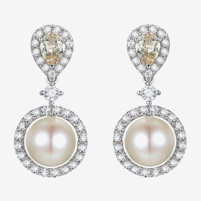 Dyed White Cultured Freshwater Pearl Sterling Silver Drop Earrings