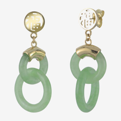 14K Yellow Gold Jade Double Circle Earrings