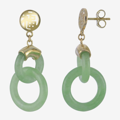 14K Yellow Gold Jade Double Circle Earrings