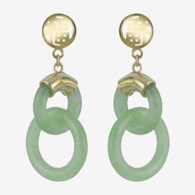 14K Yellow Gold Jade Double Circle Earrings