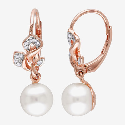 1/10 CT. T.W. Diamond and Cultured Freshwater Pearl 14K Rose Gold Earrings
