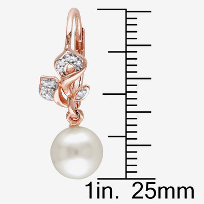 1/10 CT. T.W. Diamond and Cultured Freshwater Pearl 14K Rose Gold Earrings