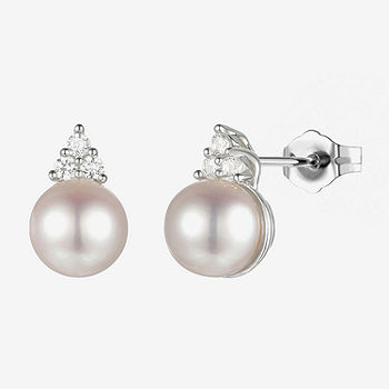 White Cultured Freshwater Pearl Stud Earrings 8mm Sterling Silver White Cultured Freshwater Pearl Stud Earrings 8mm Sterling Silver