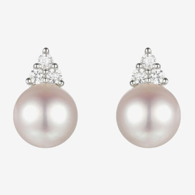 Dyed White Cultured Freshwater Pearl Sterling Silver 8mm Stud Earrings