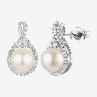 Dyed White Cultured Freshwater Pearl Sterling Silver 15mm Stud Earrings