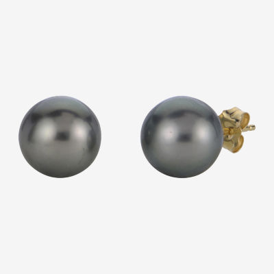 Black Cultured Tahitian Pearl 14K Gold 9.5mm Ball Stud Earrings