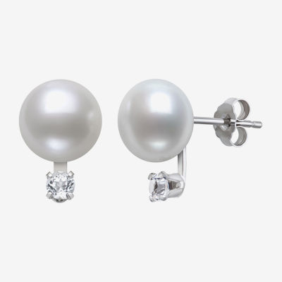 White Cultured Freshwater Pearl Sterling Silver Ball Stud Earrings