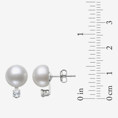 White Cultured Freshwater Pearl Sterling Silver Ball Stud Earrings