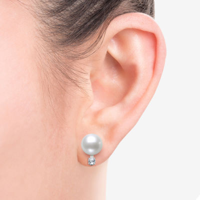 White Cultured Freshwater Pearl Sterling Silver Ball Stud Earrings