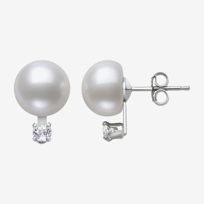 White Cultured Freshwater Pearl Sterling Silver Ball Stud Earrings