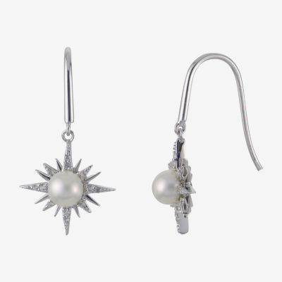 White Cultured Freshwater Pearl Sterling Silver Drop Earrings